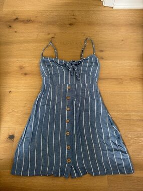 Vintage Havana Blue and White Striped Button-Front Mini Dress